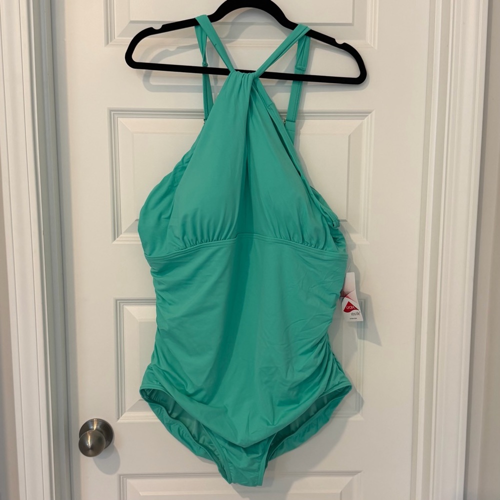 NWT Lands End Teal Halter One-Piece Swimsuit